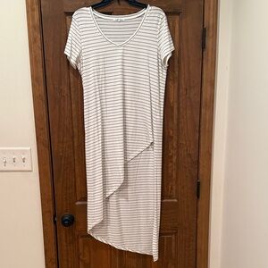Asymmetrical Striped Dress Top in White and Navy